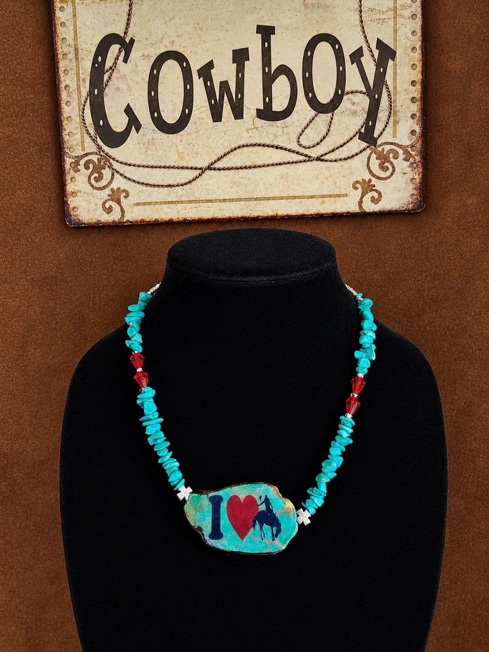 Turquoise and Red Western Heart Pendant Necklace - Women Jewelry